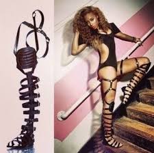 Black Leather Cut Outs Thigh High Gladiator Sandals