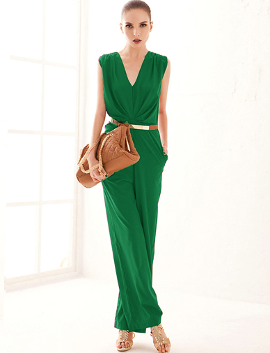V-Neck Jumpsuit in Pure Color